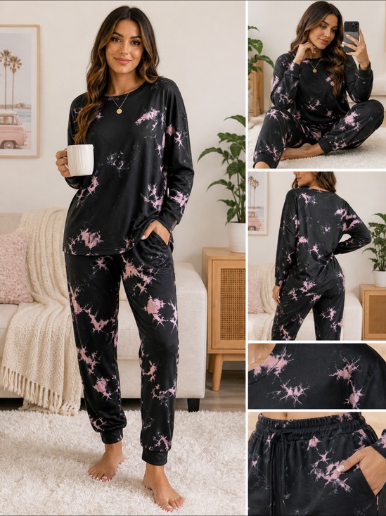 Shoreline Other - NWT Black & Pink Tie Dye Lounge Set Size L | Soft Long Sleeve Top + Jogger Pants